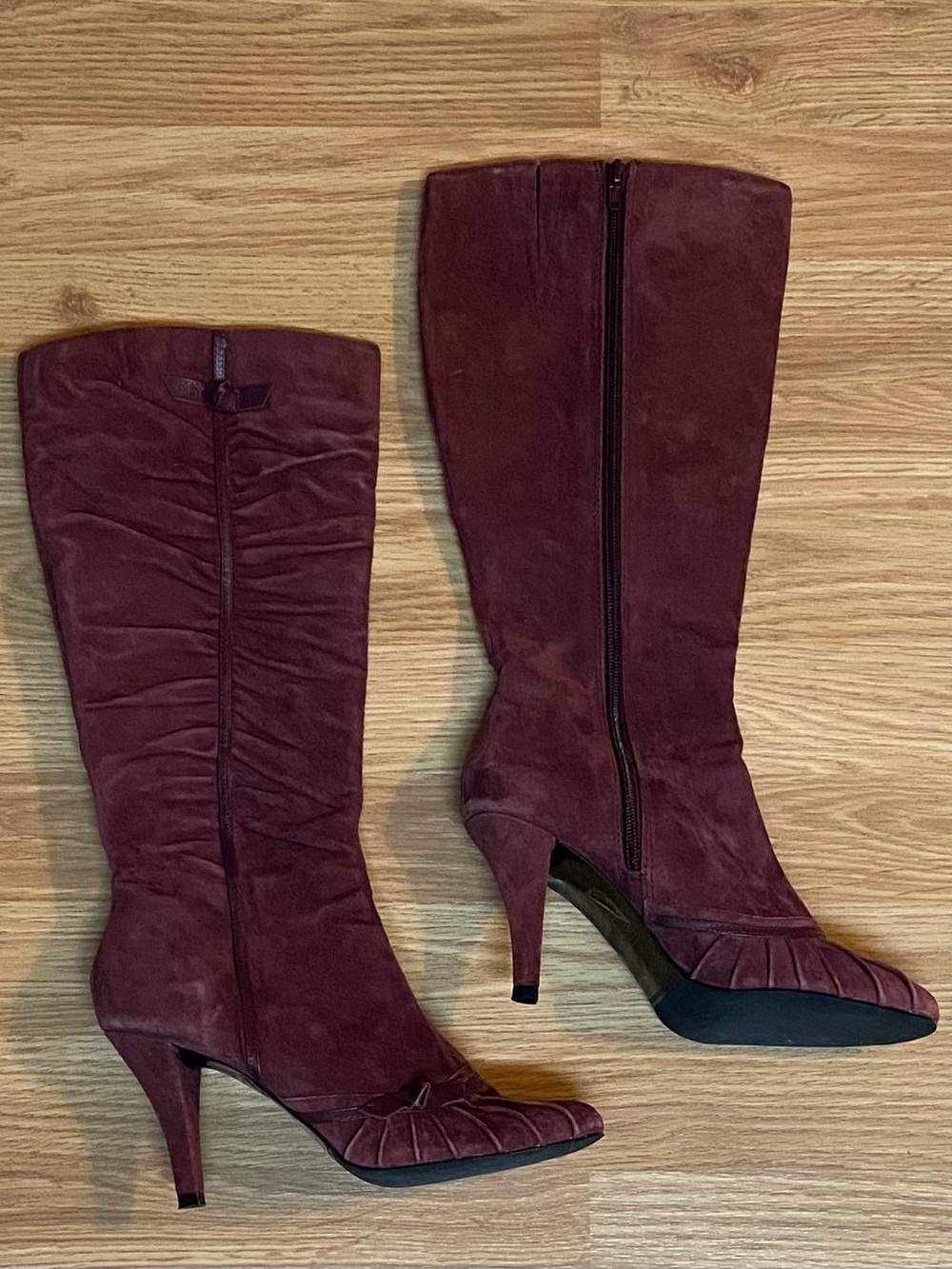 Brand New - Women's Burgundy Suede Mid-Heel Knee Boots
